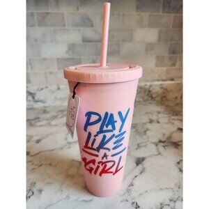 Play Like A Girl Pink Tumbler With Straw 24 Oz BPA-Free By W&5th